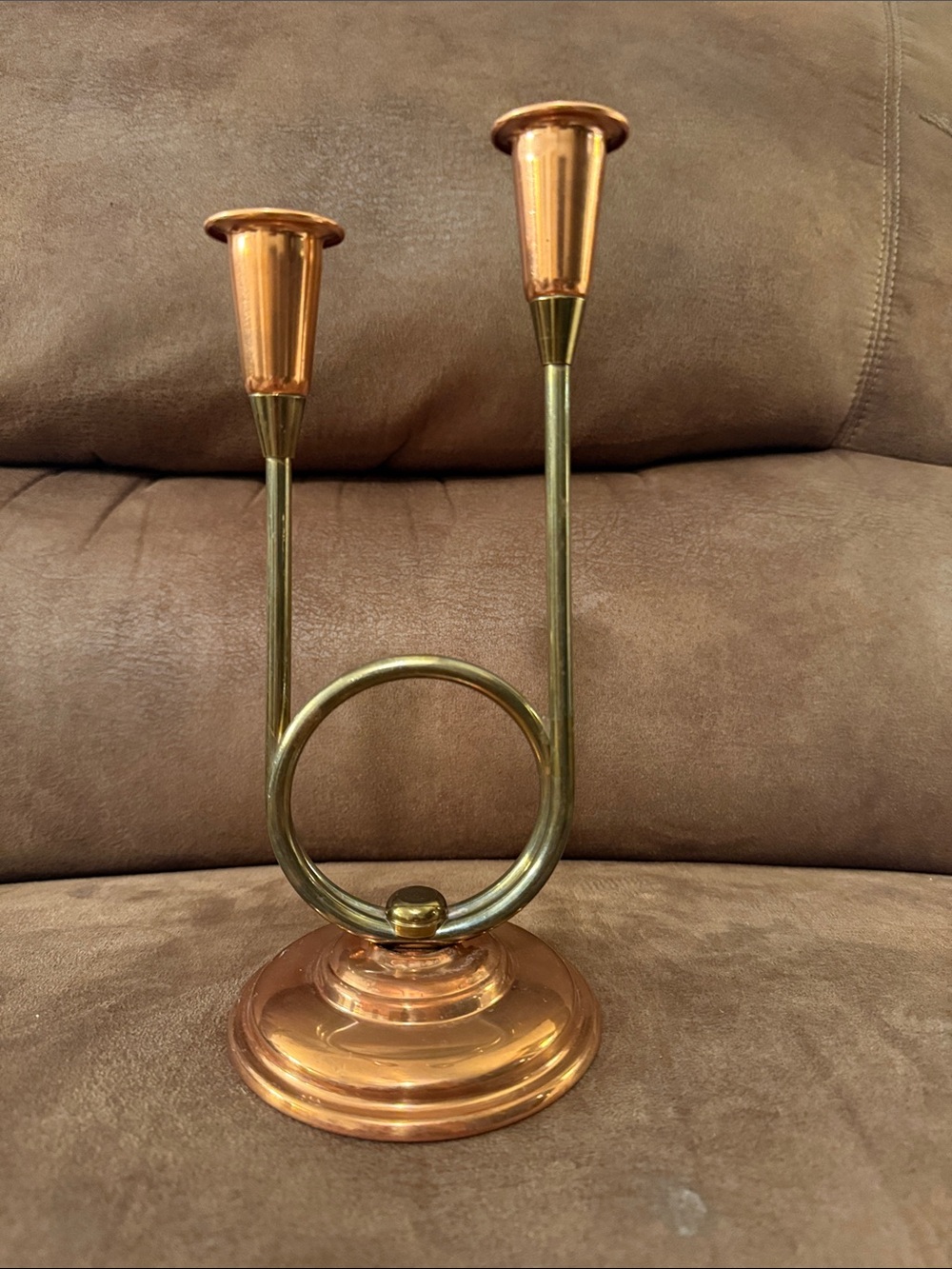Coppercraft Guild Double Taper Copper & Brass Candle Holder 10'' Vintage Made US
